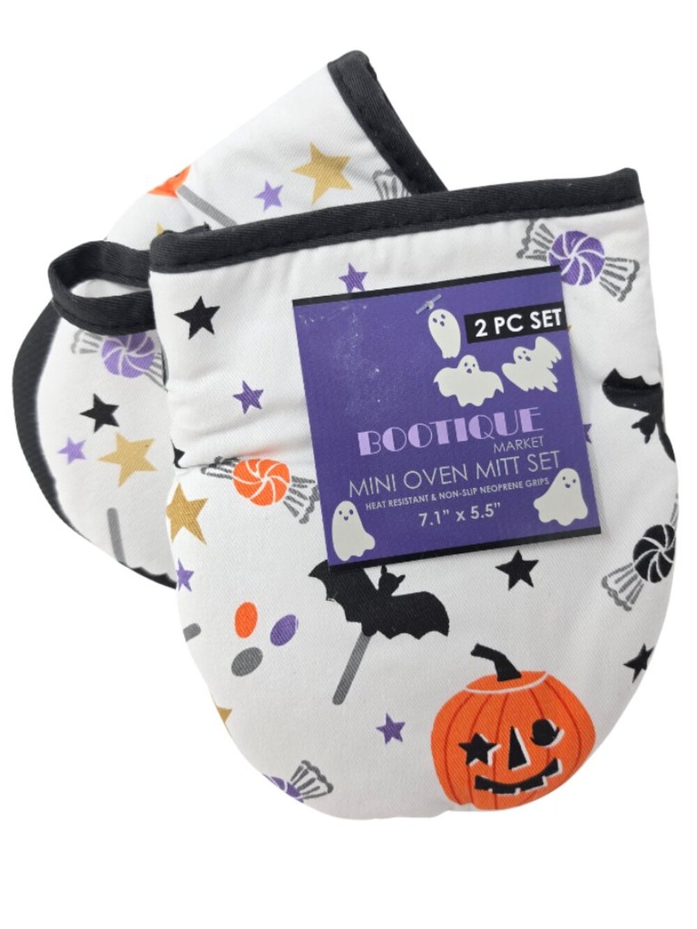 New Bootique Market Halloween Candy Pumpkins Mini Oven Mitts Set Neoprene Grips